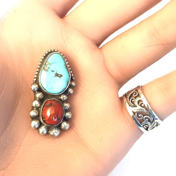 Native American Vintage Coral Turquoise Pendant (1584) - Picture 5 of 5